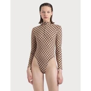 Misbhv Women's Small Tan and Black Monogram Neutral Long Sleeve Bodysuit